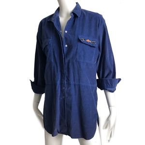 Roberta di Camerino Blouse Snap  Front Shirt Corduroy Long Sleeve Sz L Vintage